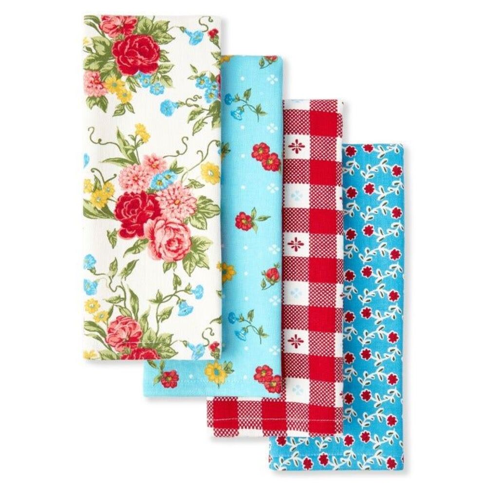 Pioneer Woman Sweet Rose Kitchen Towels 16"x28" Multi-color 4 Piece Set